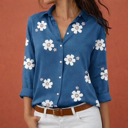 Flower print women's blouse with collar and button closure | Vivara