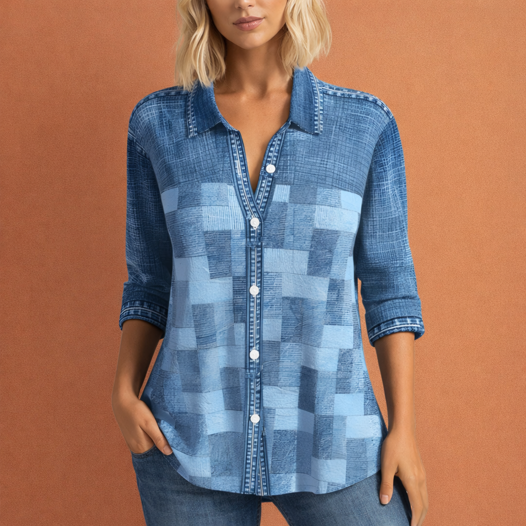 Ladies blouse with checkered pattern and loose fit | Aafke