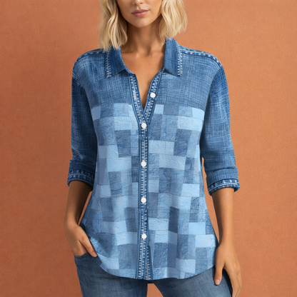 Ladies blouse with checkered pattern and loose fit | Aafke