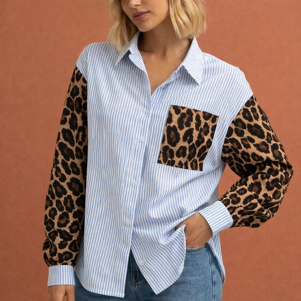 Striped blouse with leopard print for women | Vivianne