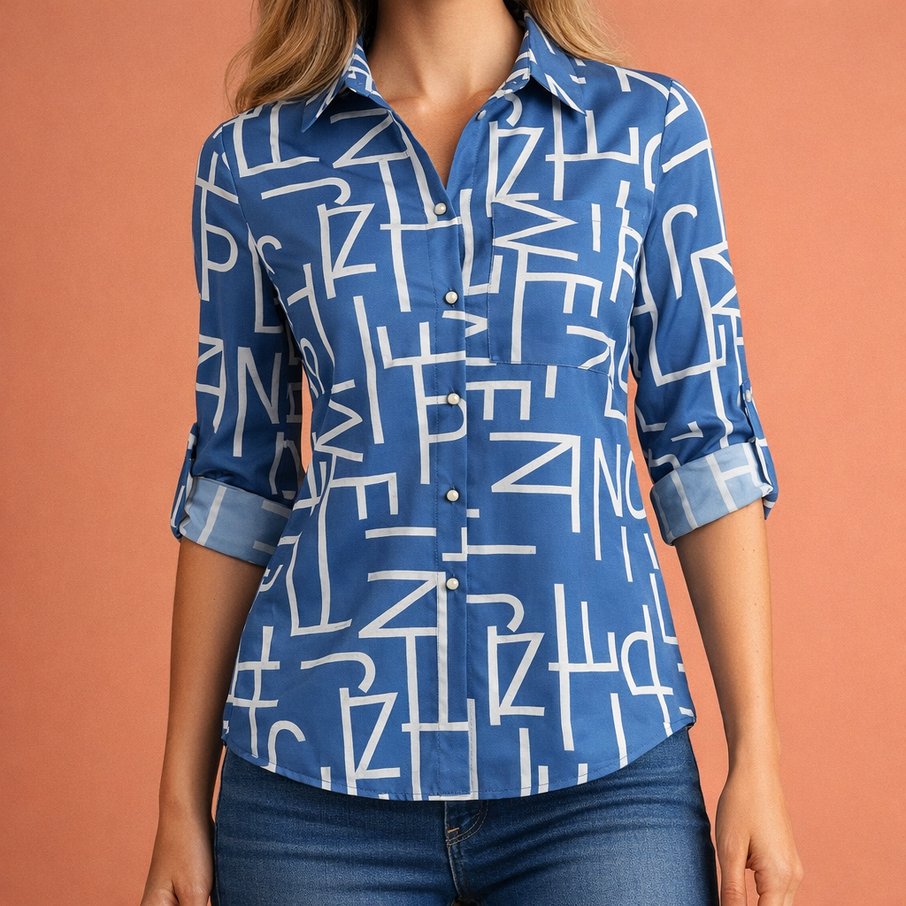 Printed women's blouse with collar and button closure | Mireya