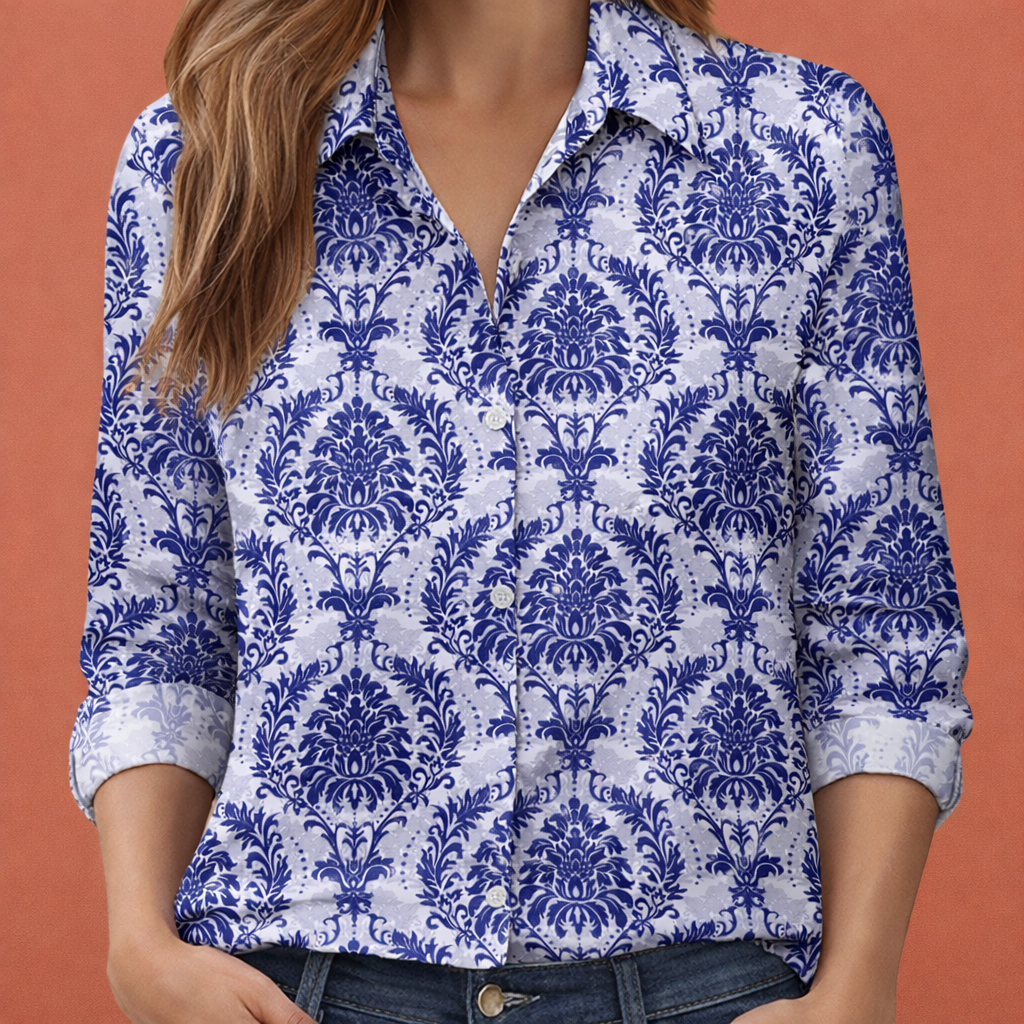 Printed women's blouse with classic collar and button closure | Zara