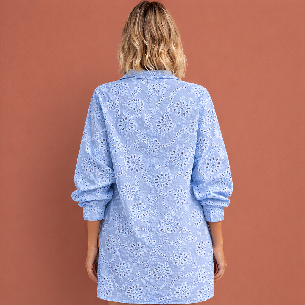 Embroidered blouse with V-neck and button closure for women | Isabelle