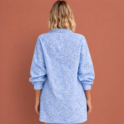 Embroidered blouse with V-neck and button closure for women | Isabelle
