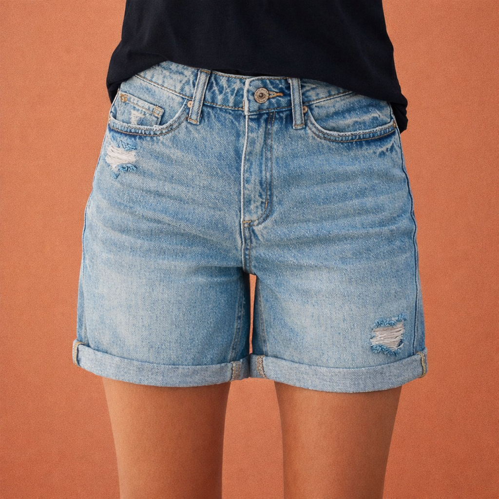 Denim shorts with destroyed details for women | Brina