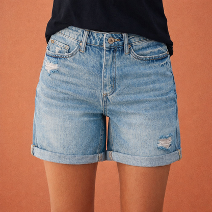 Denim shorts with destroyed details for women | Brina