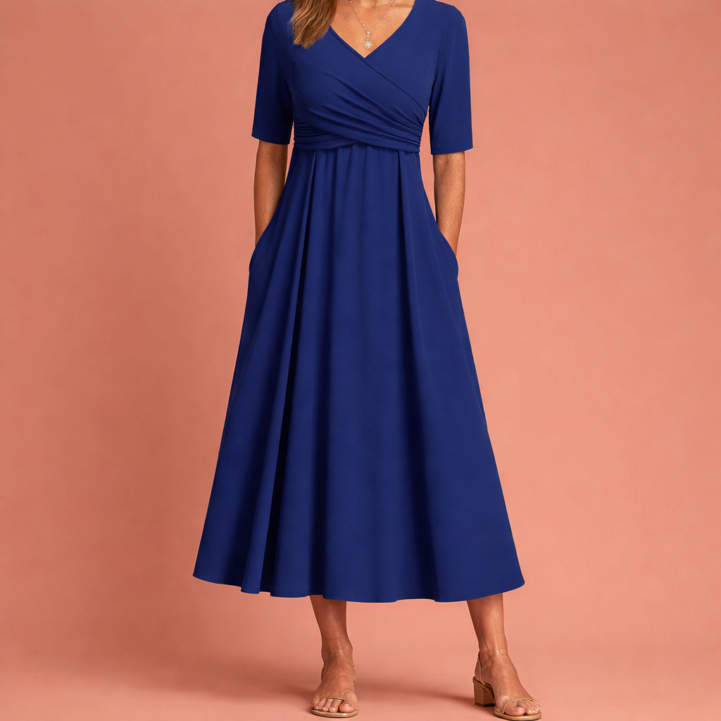 Maxi Crossed Dress with Short Sleeves for Women | Isolde