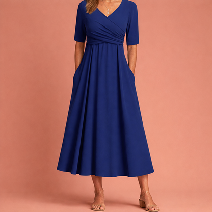 Maxi Crossed Dress with Short Sleeves for Women | Isolde