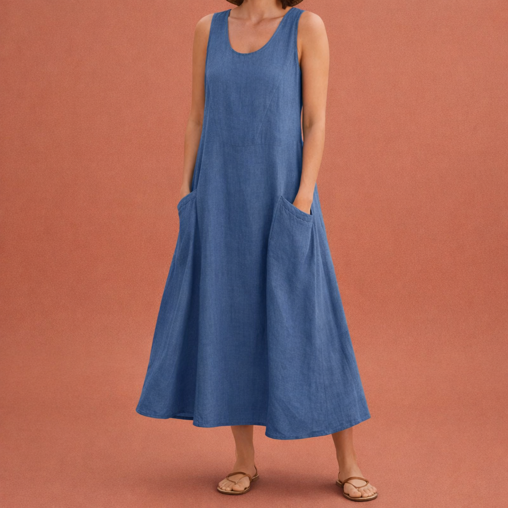 Light maxi A-line summer dress with pockets for women | Nora