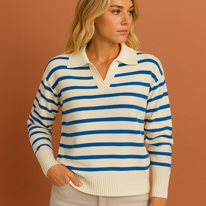 Casual long-sleeve polo with striped design for women | Lisa