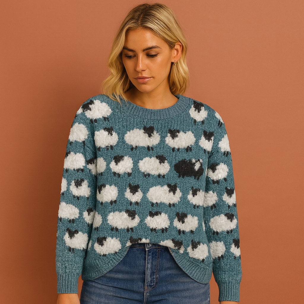 Retro knitted sweater with sheep pattern for women | Lieke