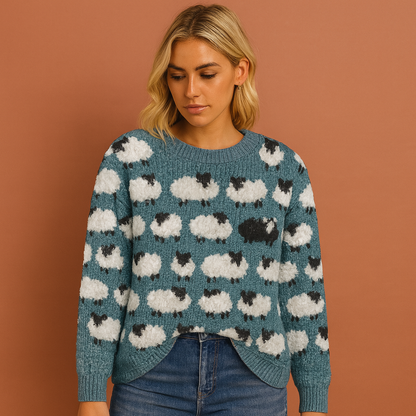 Retro knitted sweater with sheep pattern for women | Lieke