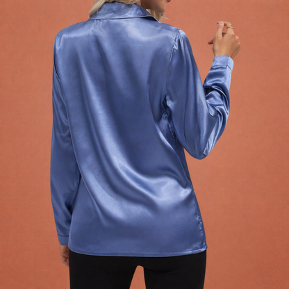 Satin women's blouse with classic collar and hidden button closure | Serena