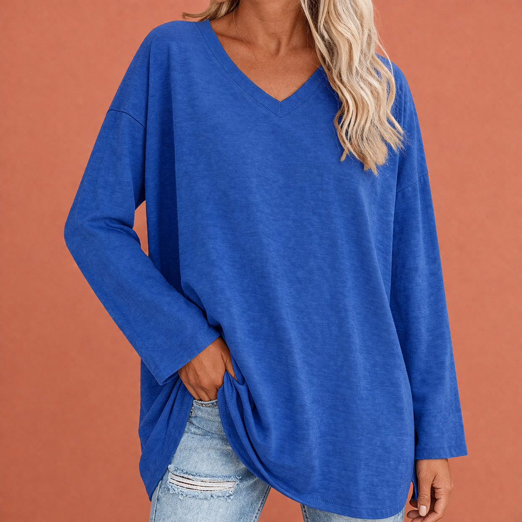Long V-neck tunic for women with a loose fit | Ivara