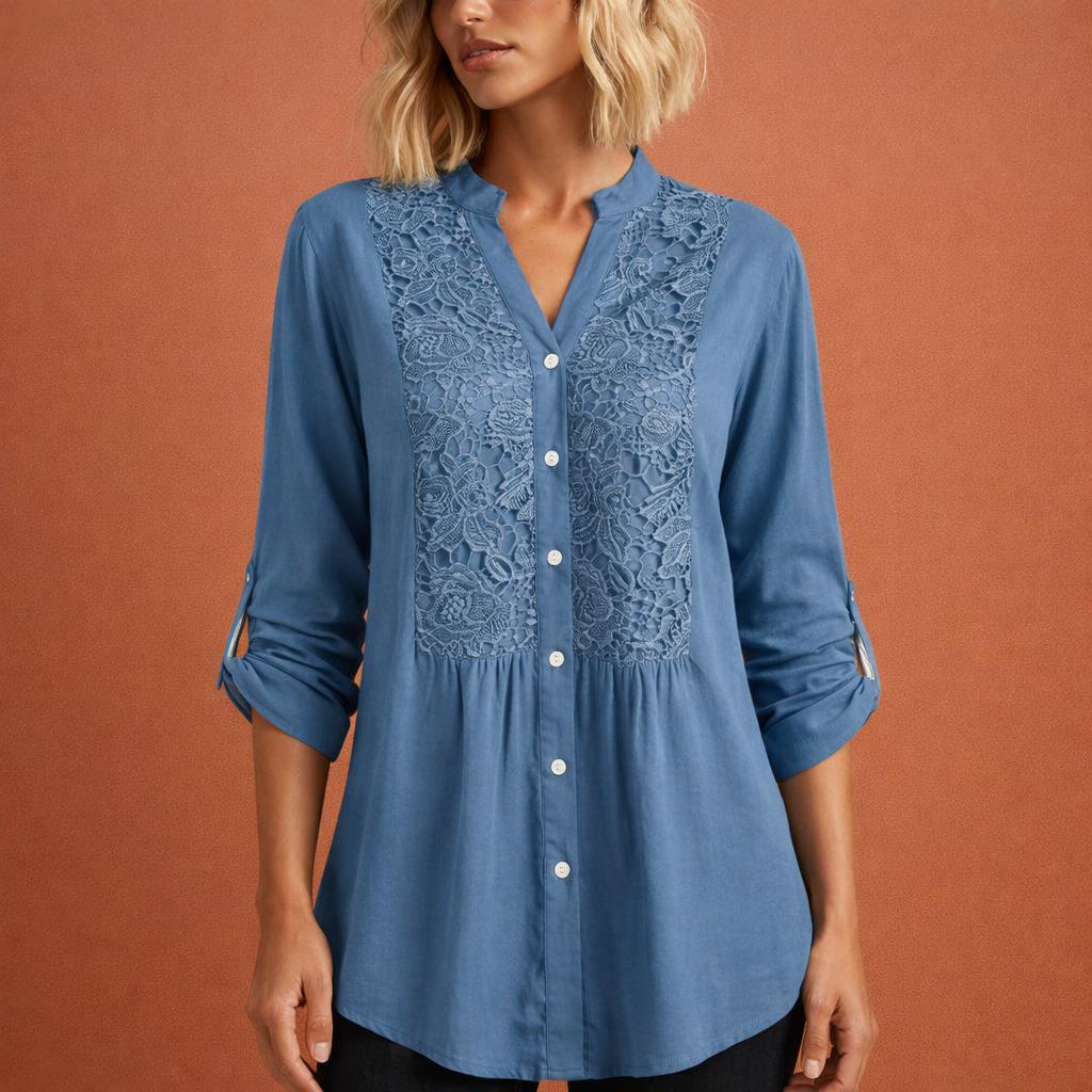 Ladies' Tunic Blouse with Lace Details and Button Closure | Mila