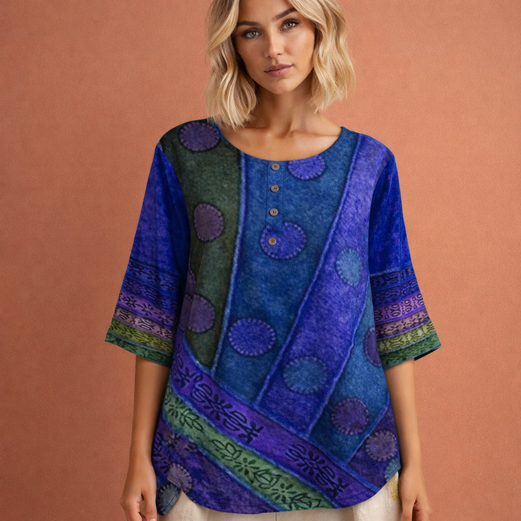 Oversized summer top with colorful print for women | Noëlle