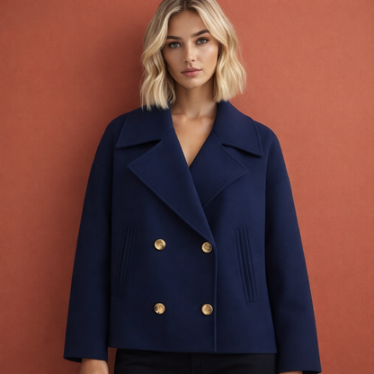 Elegant short coat with lapel collar for women | Bethney