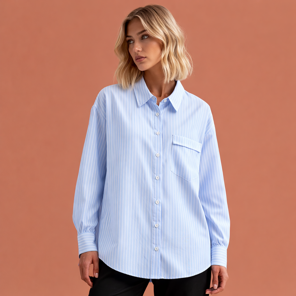 Striped oversized blouse for women with classic collar and loose fit | Nienke