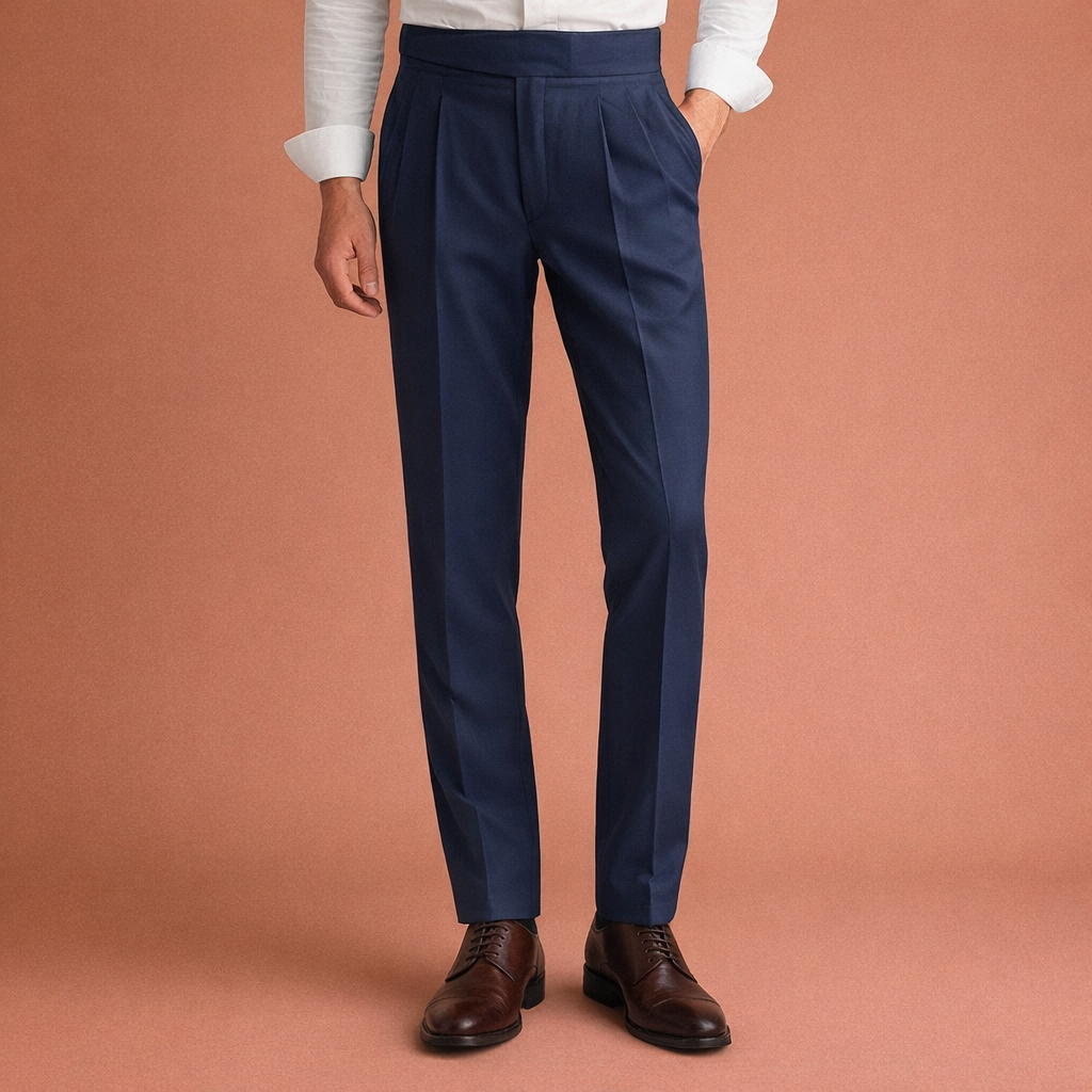 Men's high-waist pants with adjustable buckle and straight legs | Hendrik
