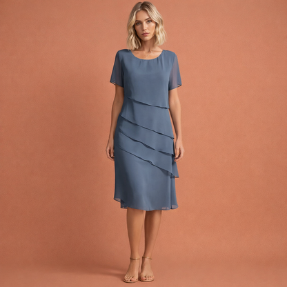 Midi dress with layered effect and short sleeves for women | Paisley