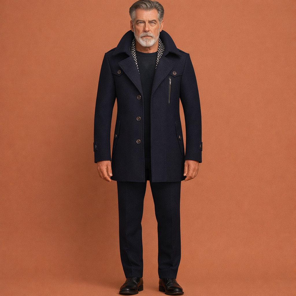 Classic Long Men's Coat with Collar | Victor