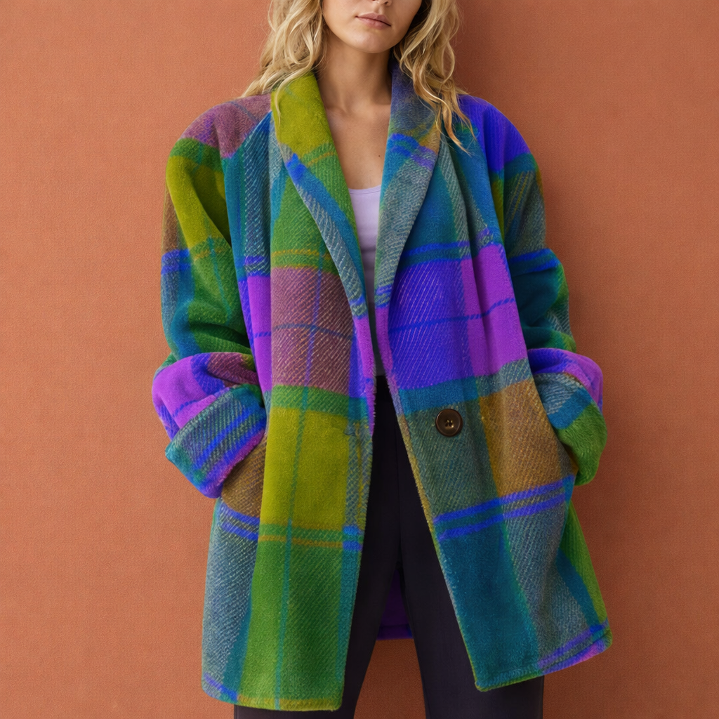 Colorful coat with lapels and pockets for women | Dorothea