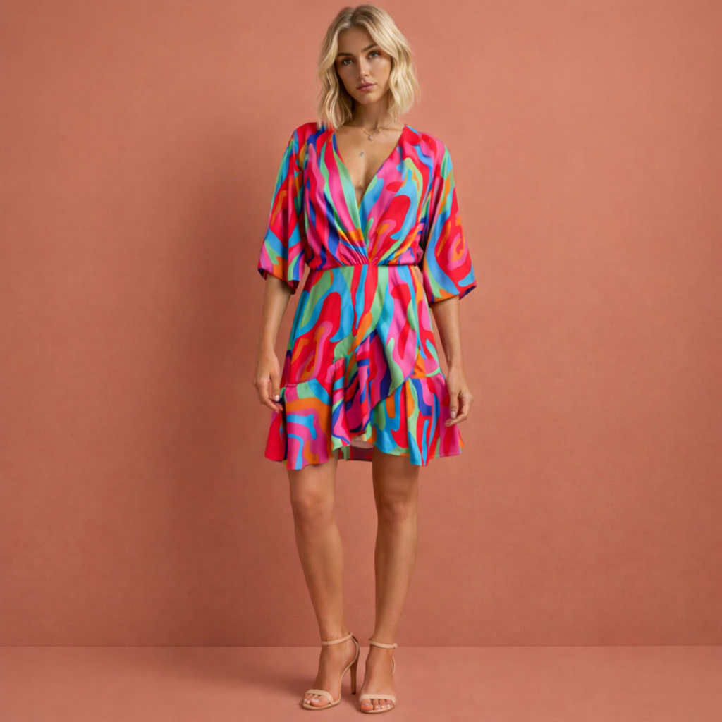 Short mini dress with V-neck for women | Abby