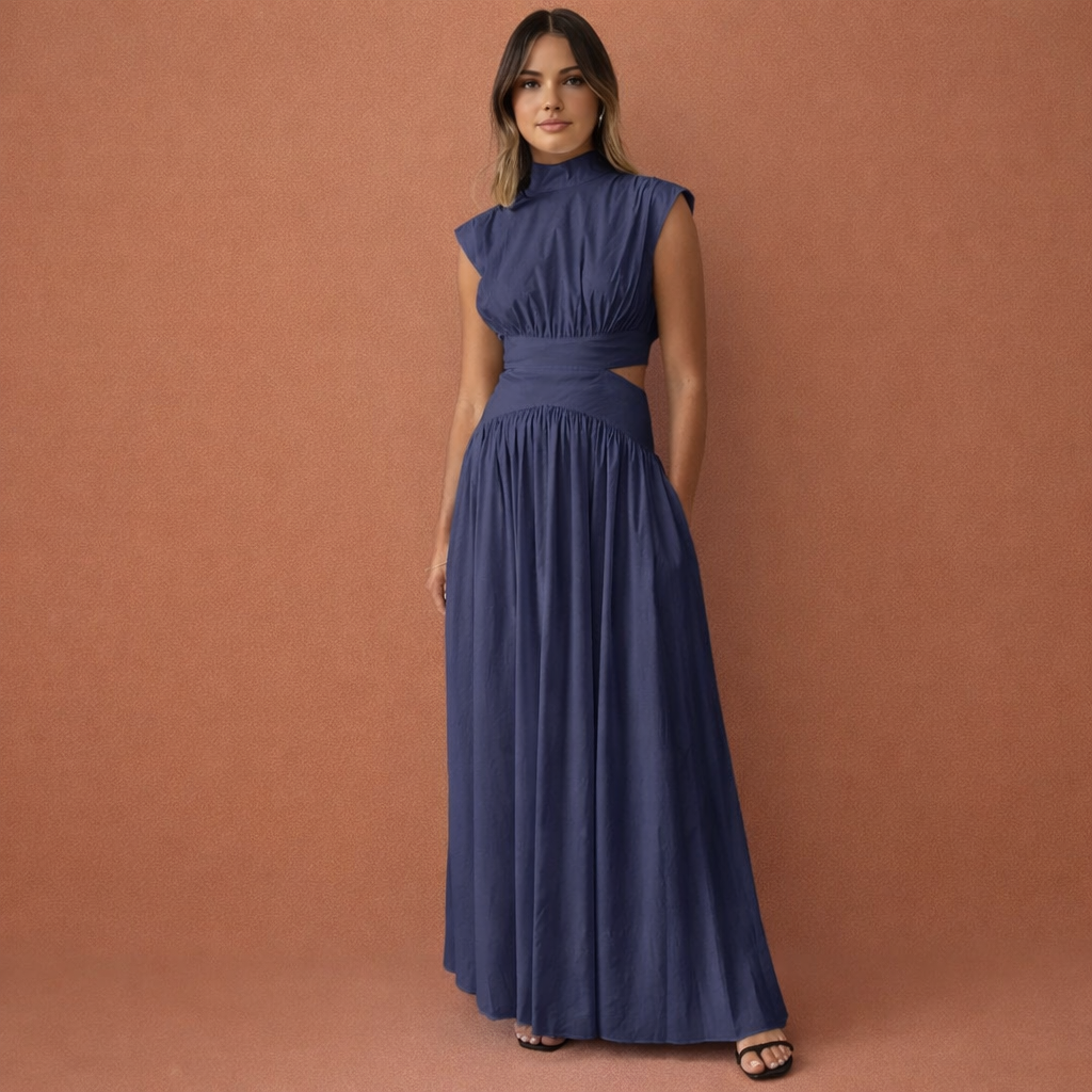 Maxi dress with high collar and cut-out details for women | Betje