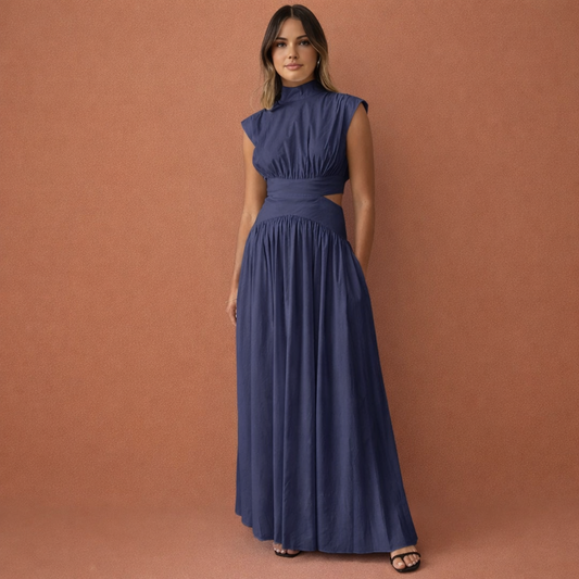 Maxi dress with high collar and cut-out details for women | Betje
