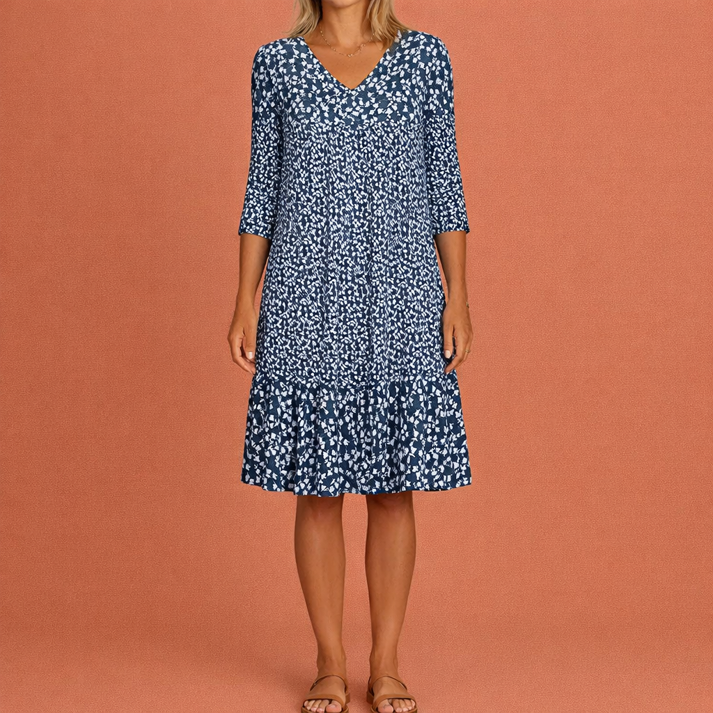 Midi dress with long sleeves and pockets for women | Elara