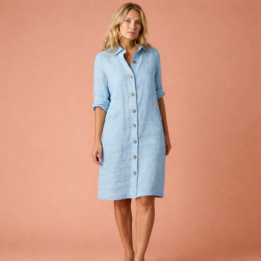 Midi linen shirt dress for women | Elize