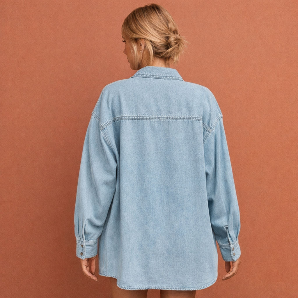 Oversized denim blouse for women with light blue denim design | Maud