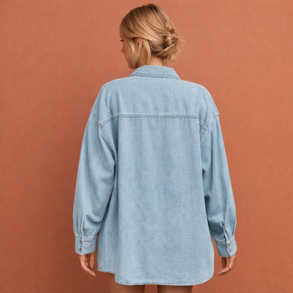 Oversized denim blouse for women with light blue denim design | Maud