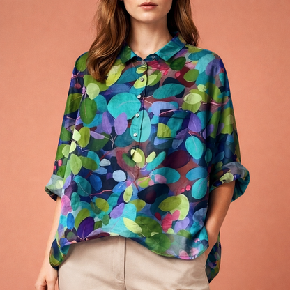 Flower print blouse with long sleeves and collar for women | Viona