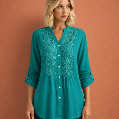 Ladies' Tunic Blouse with Lace Details and Button Closure | Mila