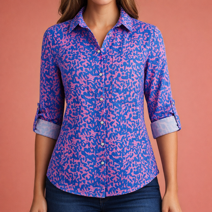 Printed women's blouse with collar and button closure | Mireya