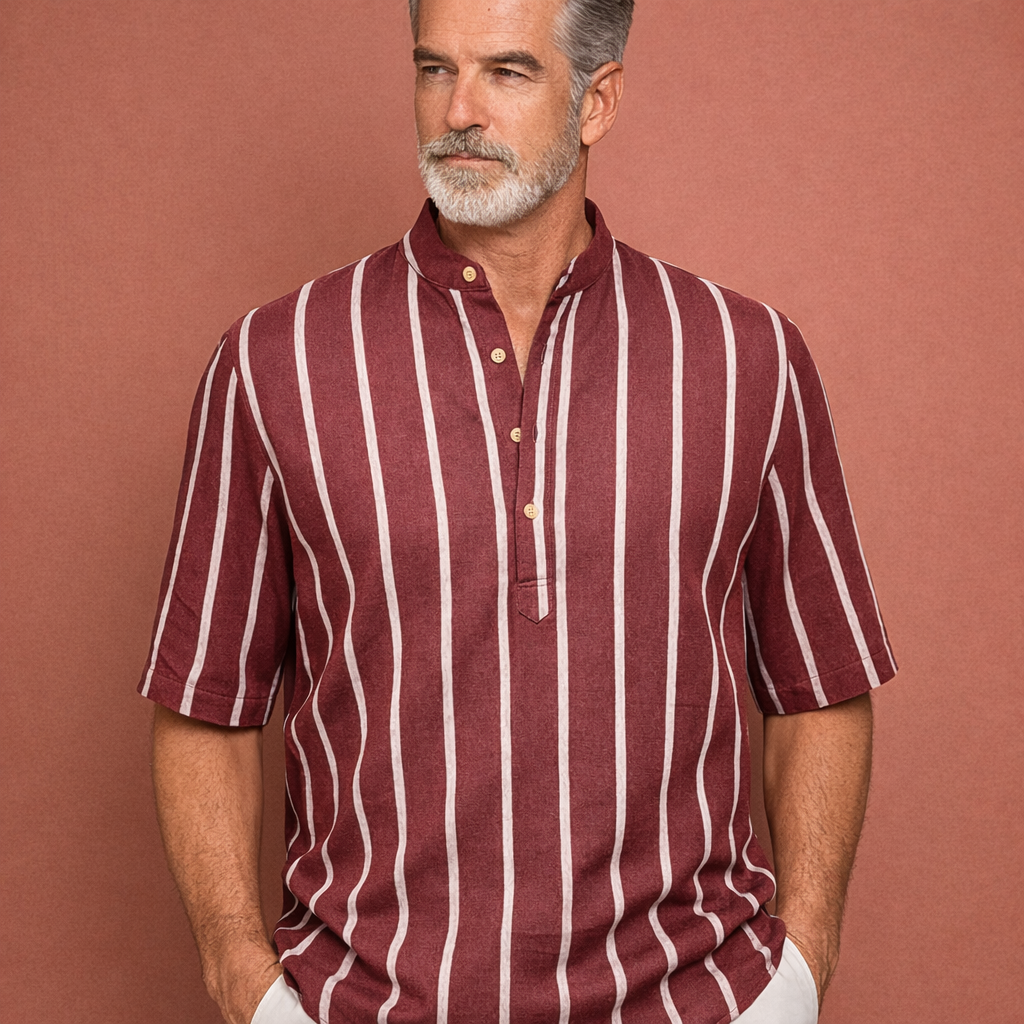 Striped boho summer shirt for men with stand-up collar | Jasper