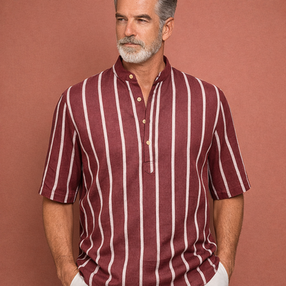 Striped boho summer shirt for men with stand-up collar | Jasper