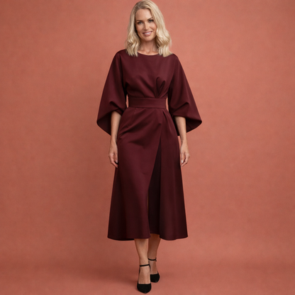Maxi wrap dress with belt and wide sleeves for women | Evelina