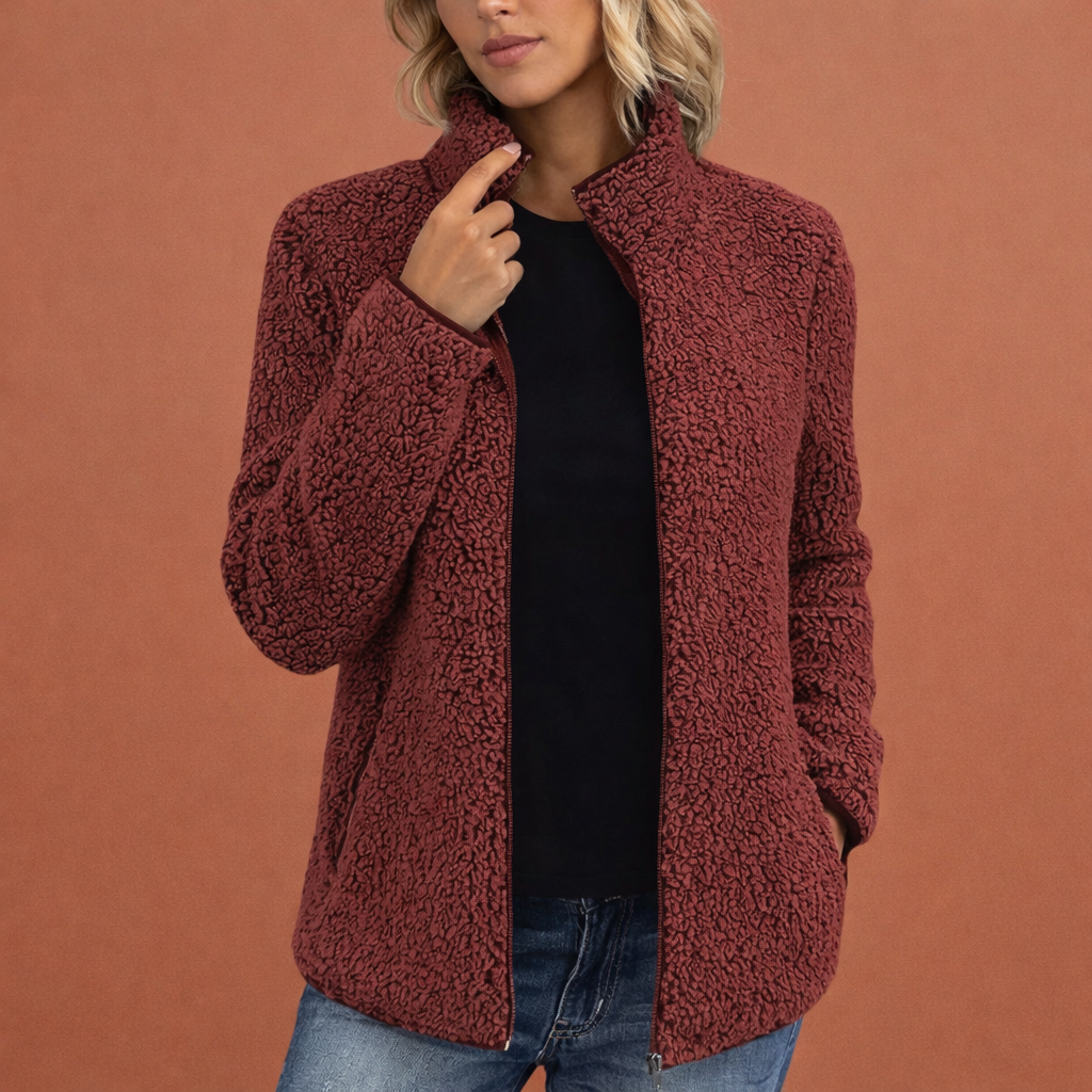 Comfortable fleece vest with high collar and zipper for women | Anouk