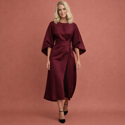 Midi dress with lantern sleeves and belt for women | Julie