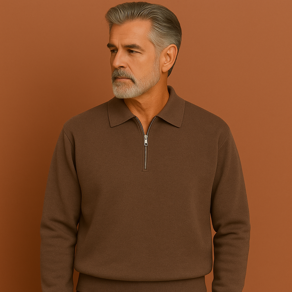 Comfortable sweatshirt with polo collar for men | Drew