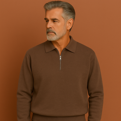 Comfortable sweatshirt with polo collar for men | Drew