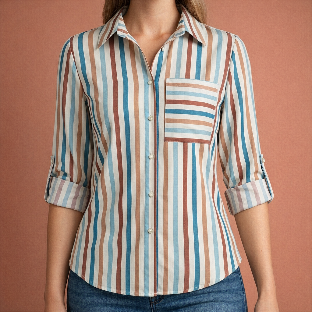 Printed women's blouse with collar and button closure | Mireya