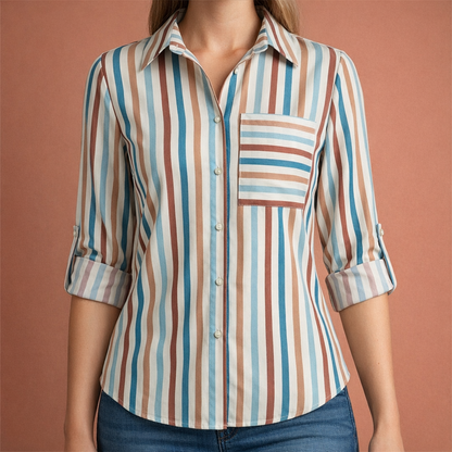 Printed women's blouse with collar and button closure | Mireya