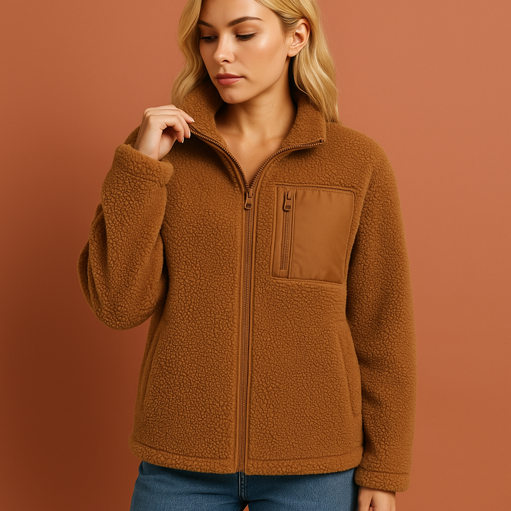 Warm teddy fleece jacket with zipper for women | Marit