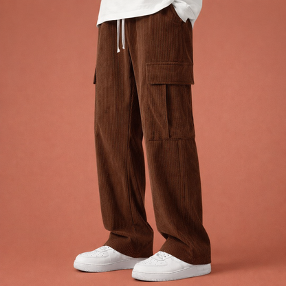 Corduroy cargo pants with drawstring and loose fit for men | Wybren