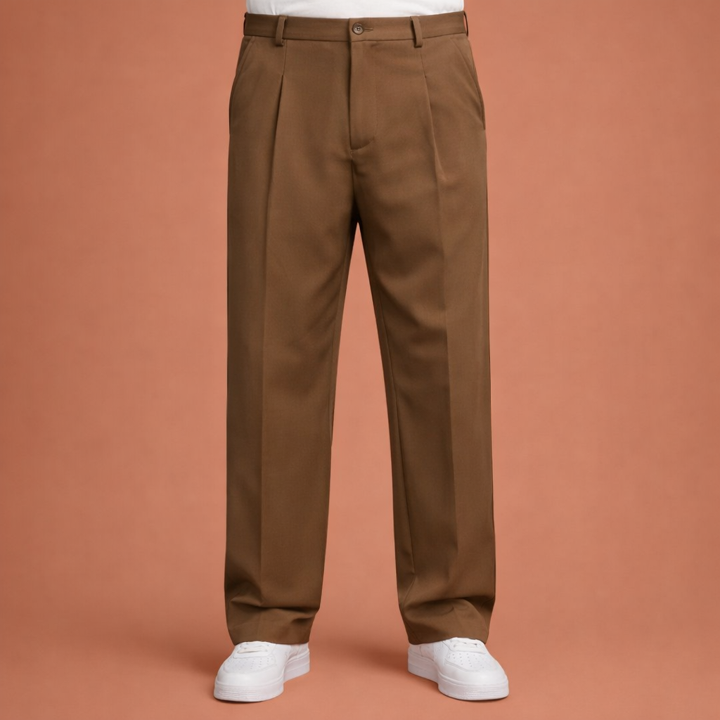 Modern Straight Men's Trousers with Wide Legs and Pleated Waistband | Pieter