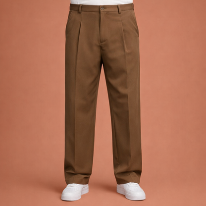 Modern Straight Men's Trousers with Wide Legs and Pleated Waistband | Pieter