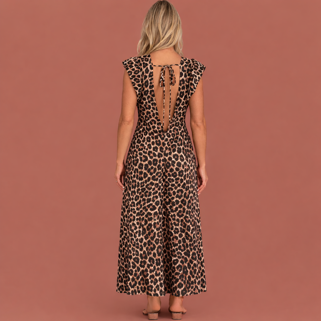 Maxi dress with V-neck and animal print for women | Lieke-Marie